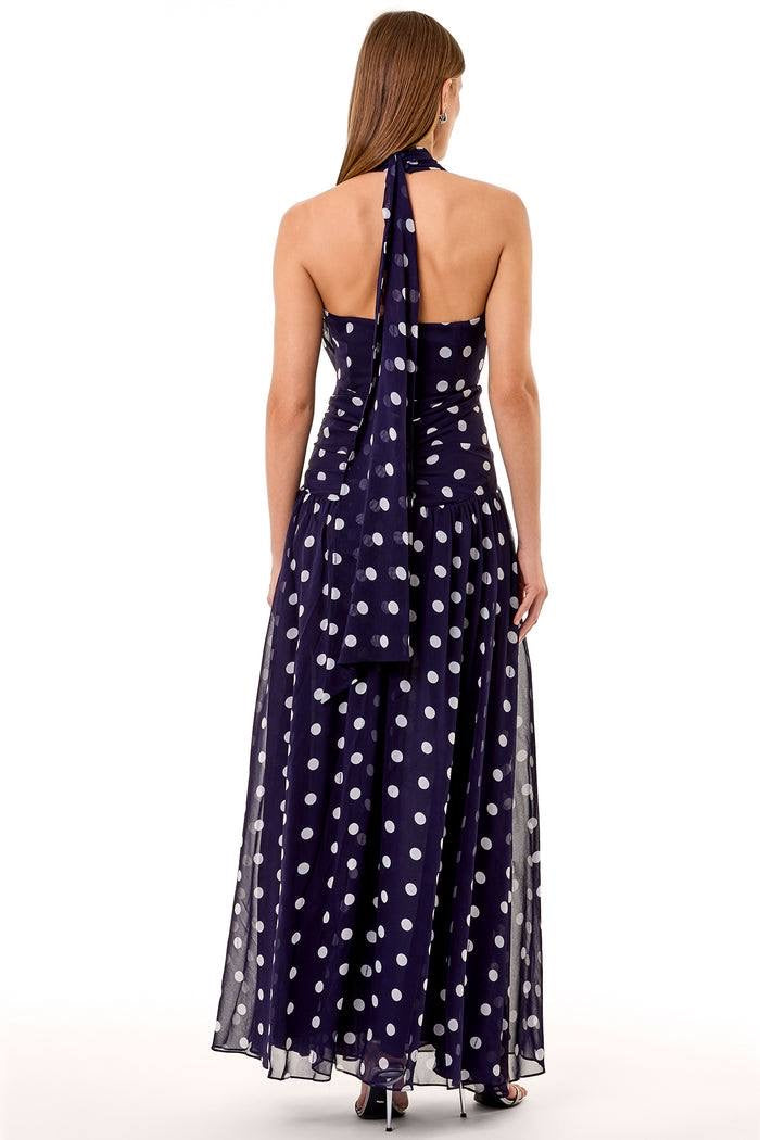 NC Arella Plunge Halter Ruched Maxi Dress