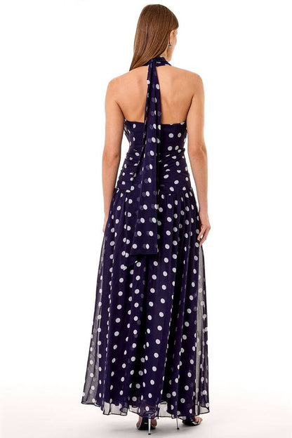 NC Arella Plunge Halter Ruched Maxi Dress