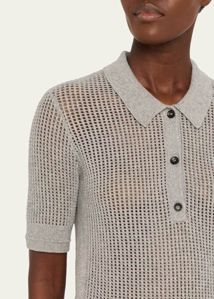 MM Cashmere-cotton Shrunken Mesh Polo Top