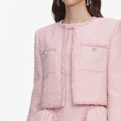 SP Pink Cropped Boucle Tinsel Jacket | Mini Skirt | Set