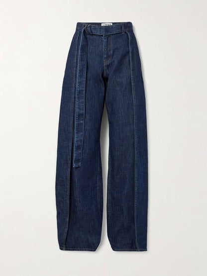 LW Draped Asymmetric Button Shirt | Belted Baggy Pant Jeans | Cotton-blend Denim Set
