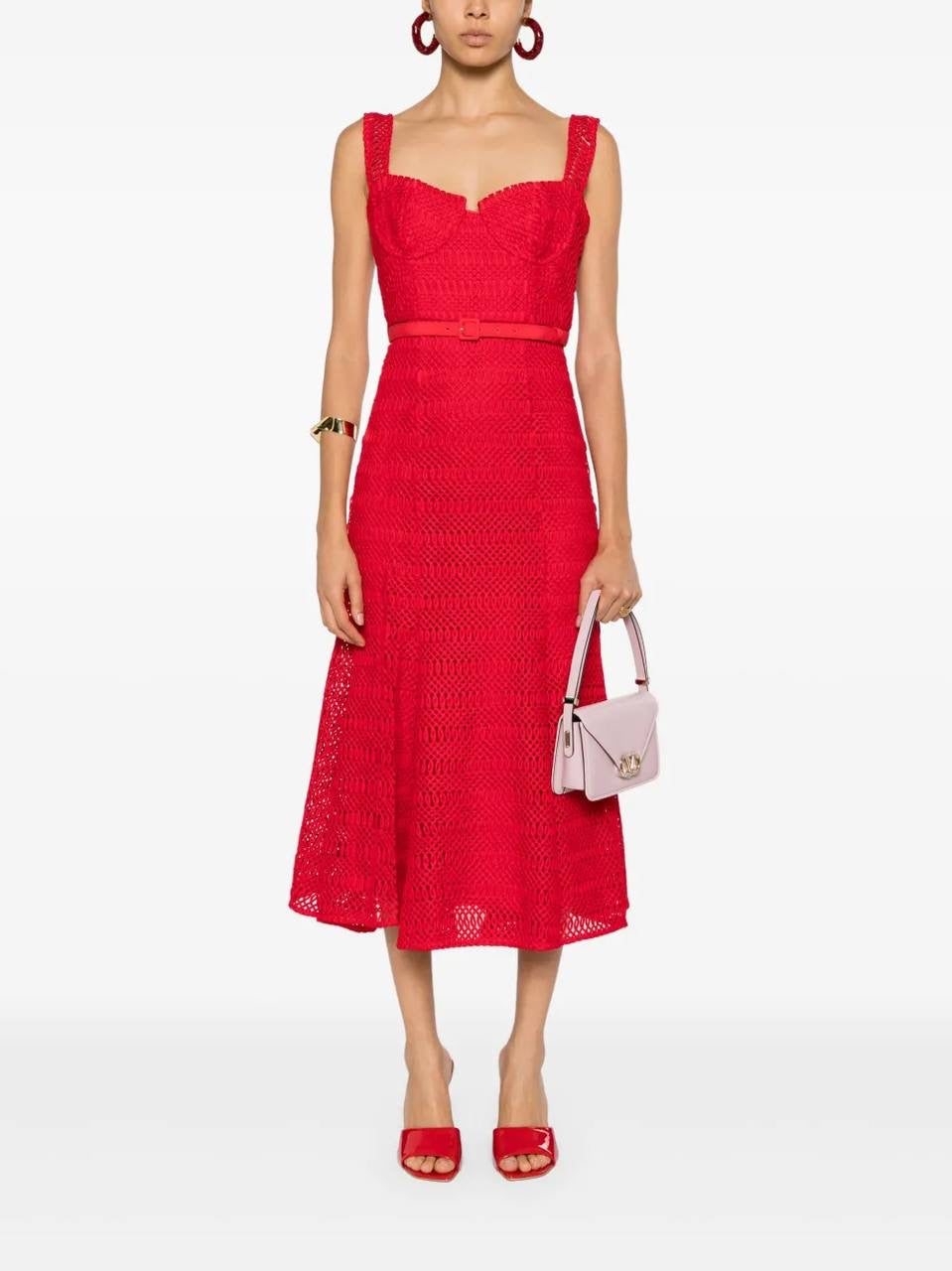 SP Red Lattice Bustier Lace Midi Dress