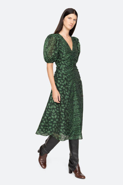 SE Claude Print Puff Sleeve Midi Dress