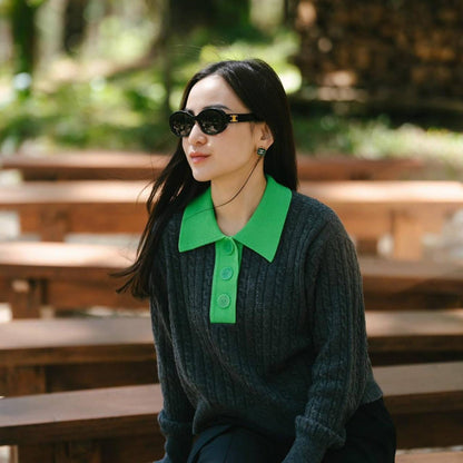SD Reno Wool-Cashmere Contrast Collar Knit Sweater