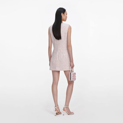 SP Pink Sequin Boucle Jacket | Bow Sleeveless Shift Mini Dress | Set