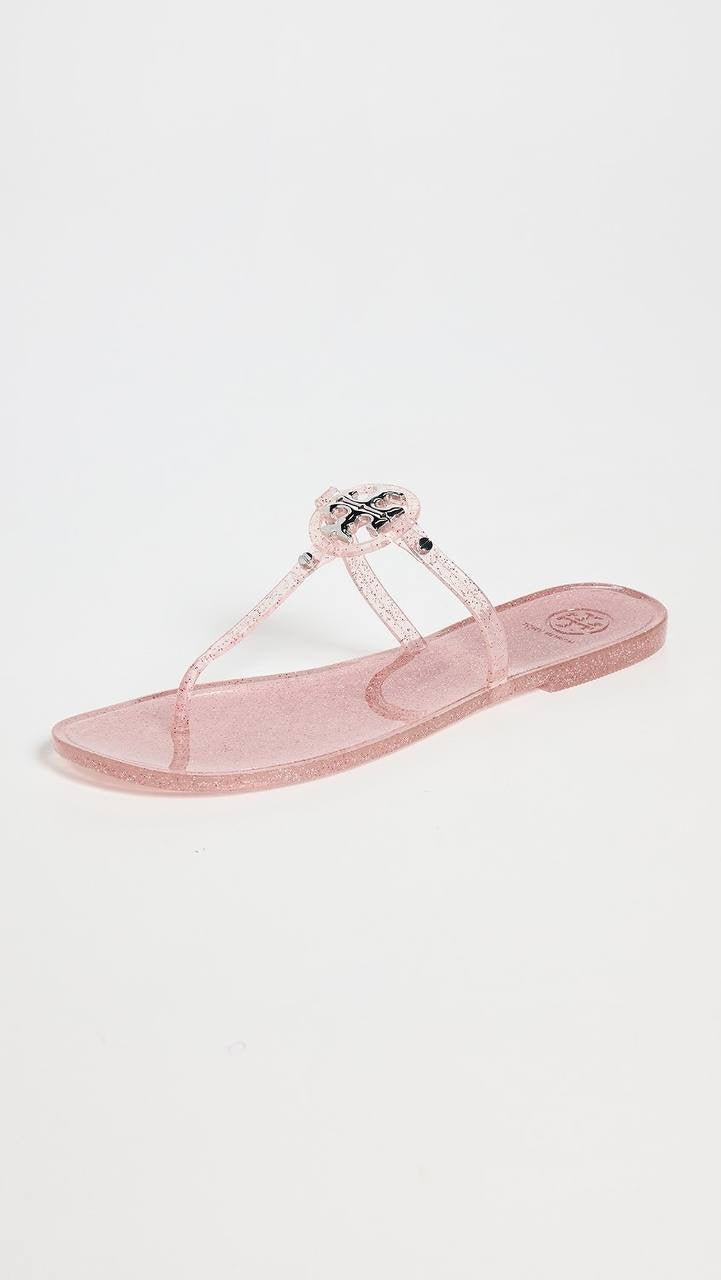 TB Mini Miller Flat Thong Flip Flops Clear Jelly Sandals in Glitter & Transparent