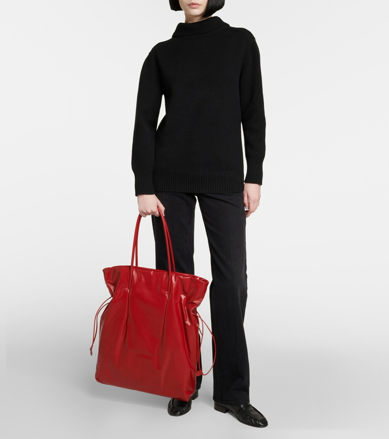 TR Polly Smooth Calfskin Leather Drawstring Tote Bag