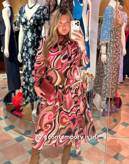 RX Marigold Silk Pussybow Maxi Dress
