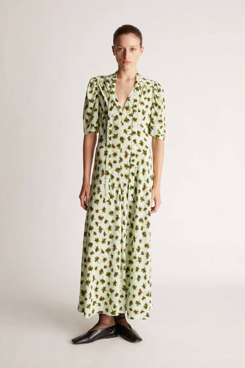 LM Daphne Silk Tie Neck Midi Maxi Dress
