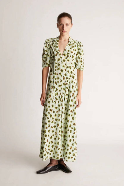 LM Daphne Silk Tie Neck Midi Maxi Dress