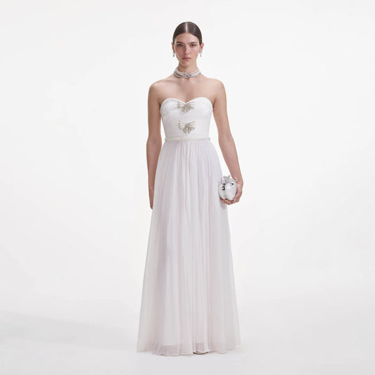 SP White Chiffon Bow Maxi Dress