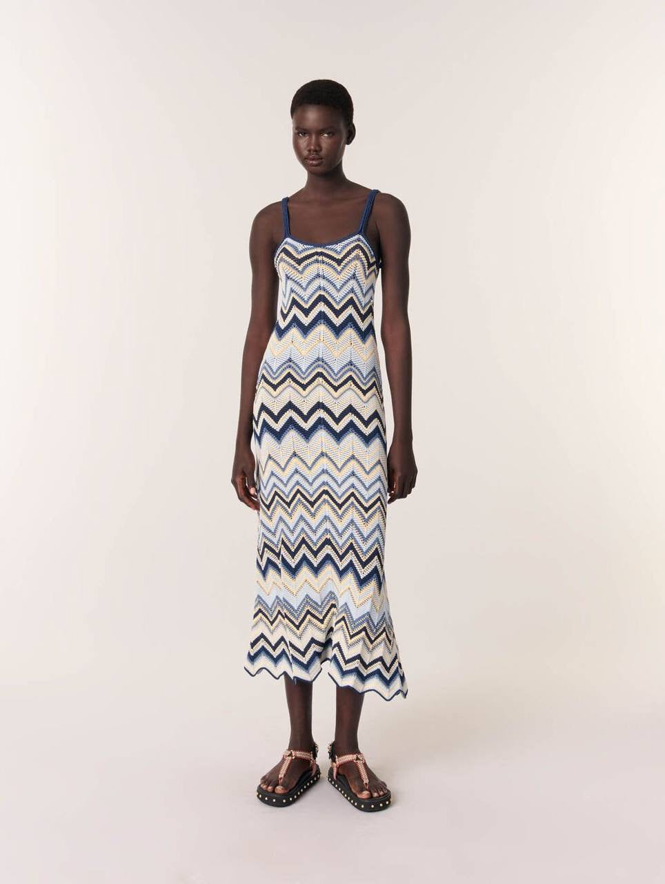 MJ Metallic Crochet-Knit Mizag Sleeveless Top | Rizag Strappy Midi Dress