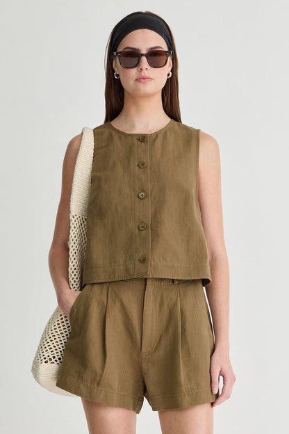 AA Godet Cotton-linen Sleeveless Tank Top
