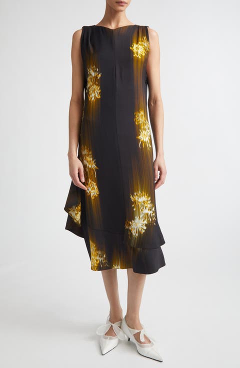 PS Rhetta Stretch-Viscose Shift Midi Dress In Blurred Chrysanthemum Print