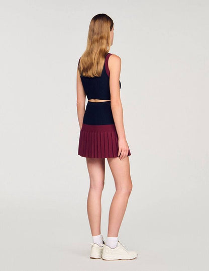 SD Arie Sleeveless Knit Cropped Top | Arielle Pleated Mini Skirt | Viscose-Blend Navy/Red Contrast Set