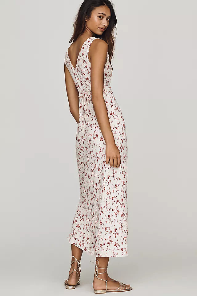 Anna-Claire Viscose V-neck Midi Dress in Pink/white Floral