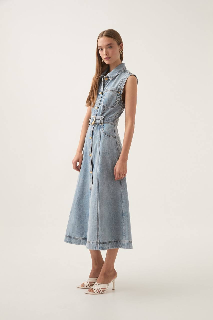 AJ Ray Denim Mini | Midi Dress