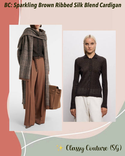 BC Sparkling Brown Ribbed Silk-Alpaca-Wool blend Cardigan