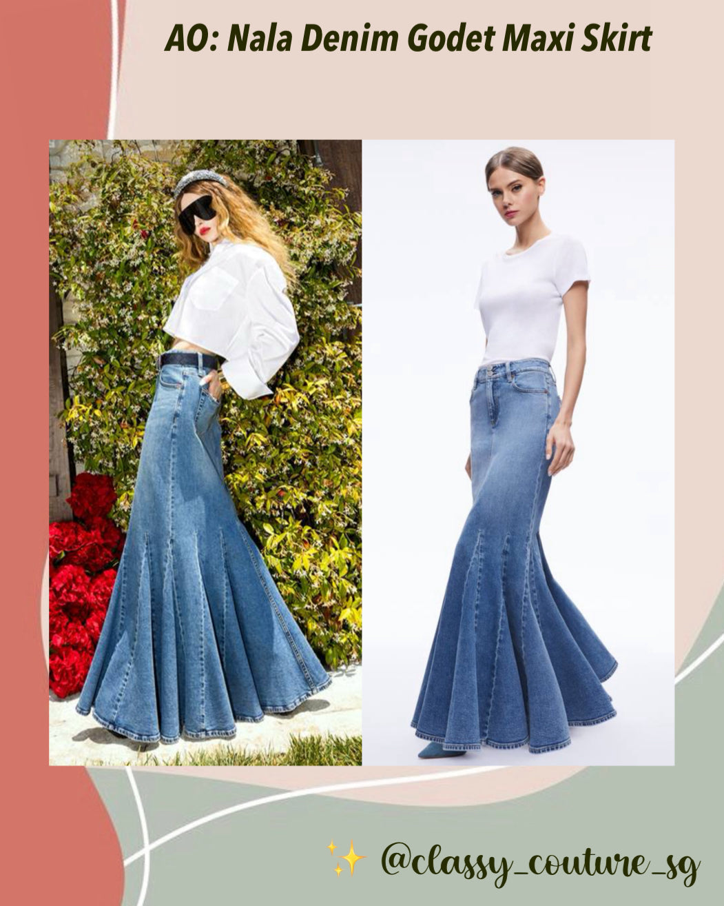 AO Nala Denim Godet Maxi Skirt