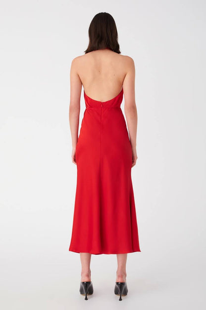 MS Federica Satin Midi Dress in Scarlett Red