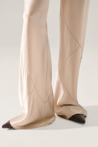 SL Splice Bias Cut Pants in Hazelnut | Black - Thick 19 Momme Silk