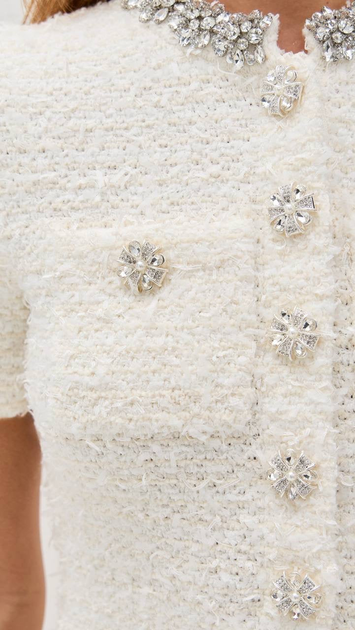 SP Ivory Textured-Knit Mini Dress