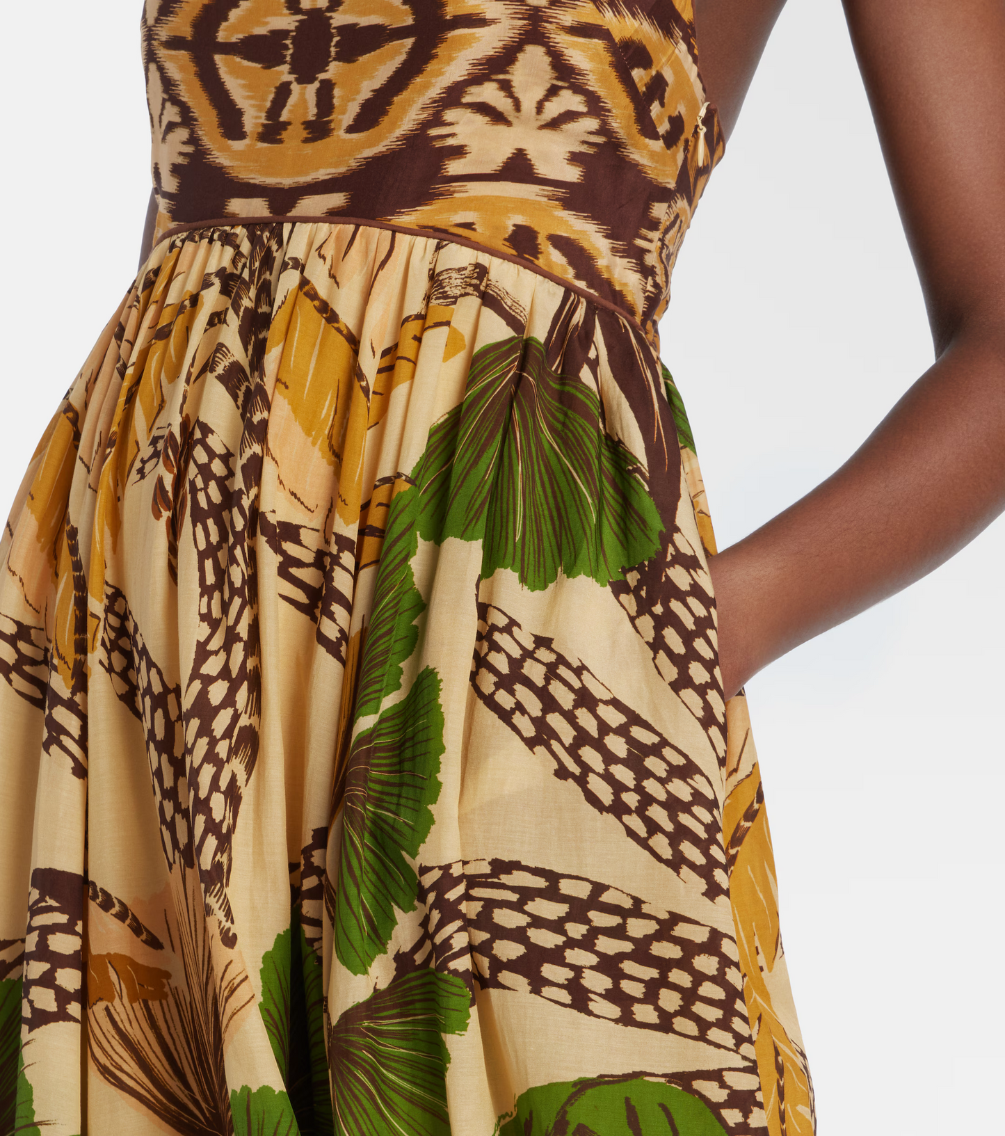 FR Folliage Sketch Cotton-viscose Midi Maxi Dress Sundress