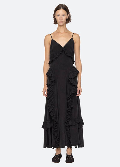 SE Delilah Chiffon Ruffle Midi Maxi Dress