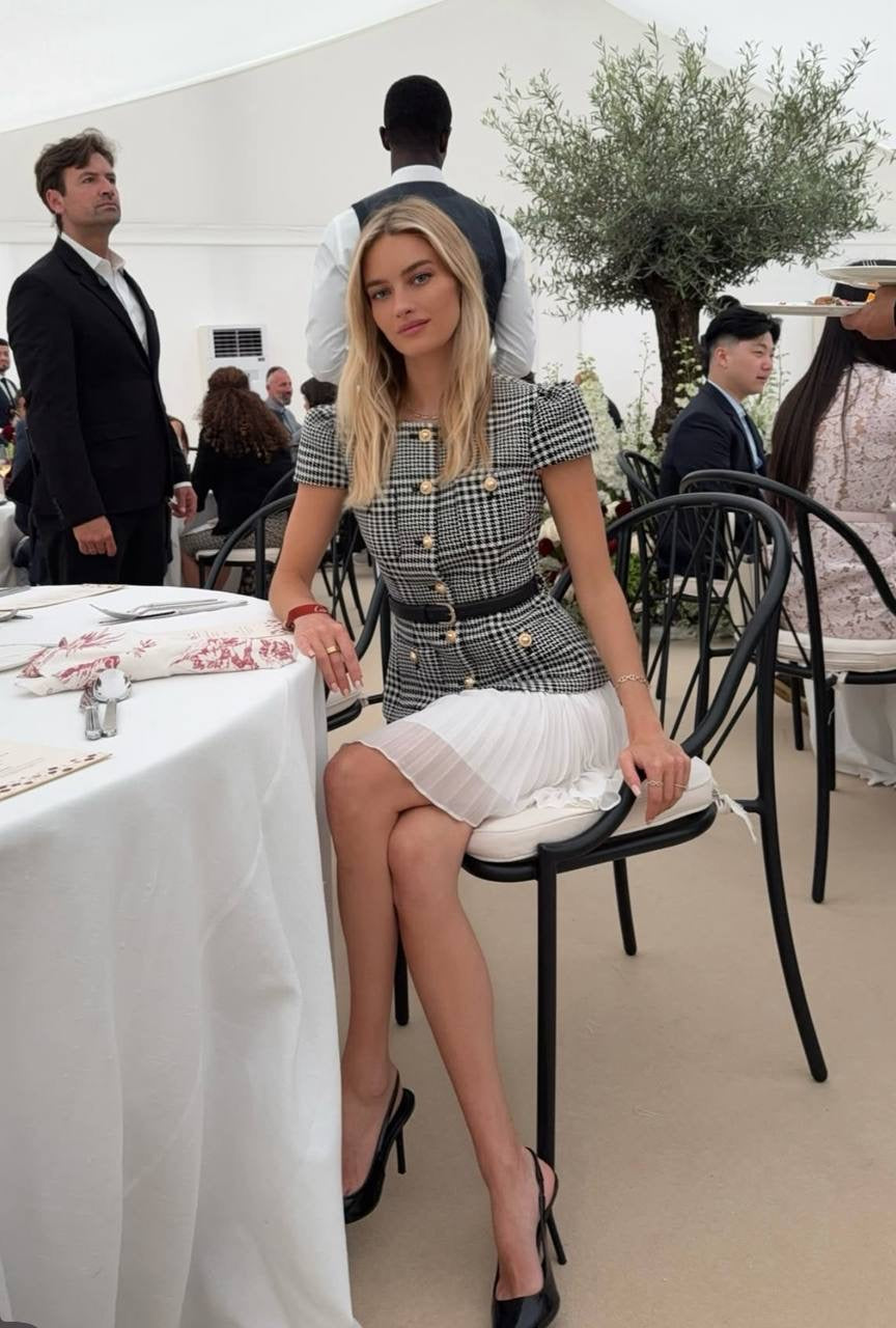 SP Grey Houndstooth Pleated Belted Short Sleeve Mini Dress | Tailored Midi Dress