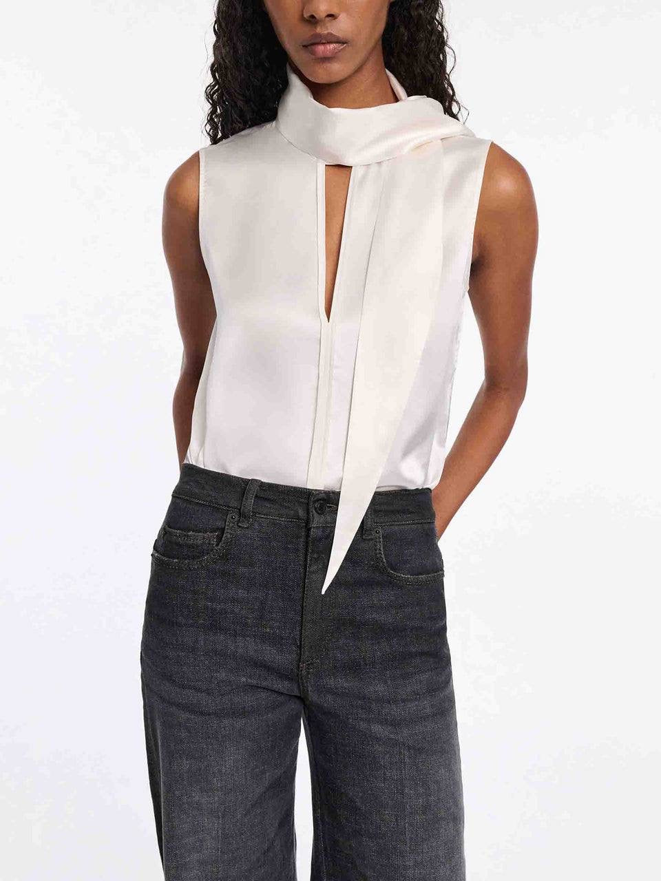 DS SENSE OF SHINE Sleeveless Silk Blouse Scarf Top