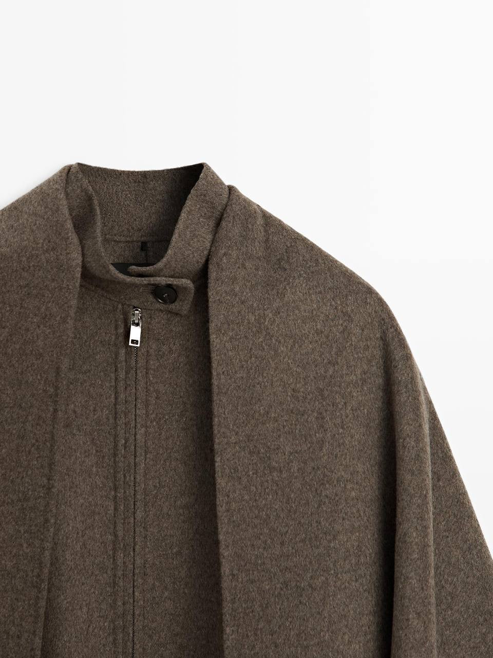 MD Wool-Blend Bomber Jacket With Detachable Scarf Cape