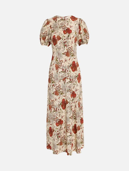 UJ Ines Puff Sleeve Silk Midi Dress
