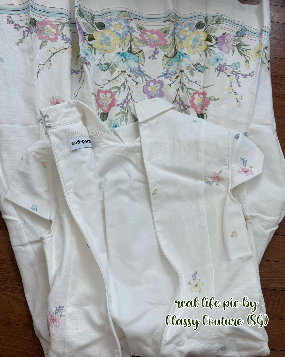SP White Floral Linen-Blend Short Sleeve Midi Dress