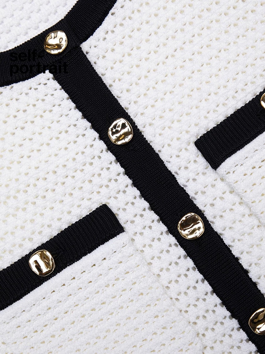 SP White Crochet Contrast Cardigan | Mini Skirt | Set
