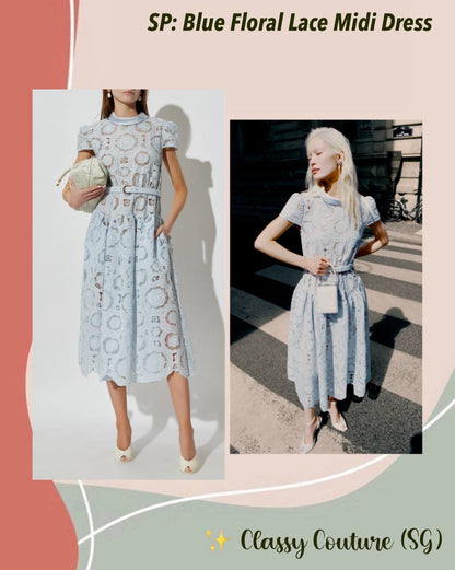 SP Blue Floral Lace Midi Dress