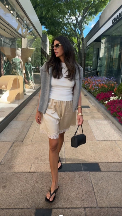 Clara Silk Lace-trim Bermuda Long Shorts