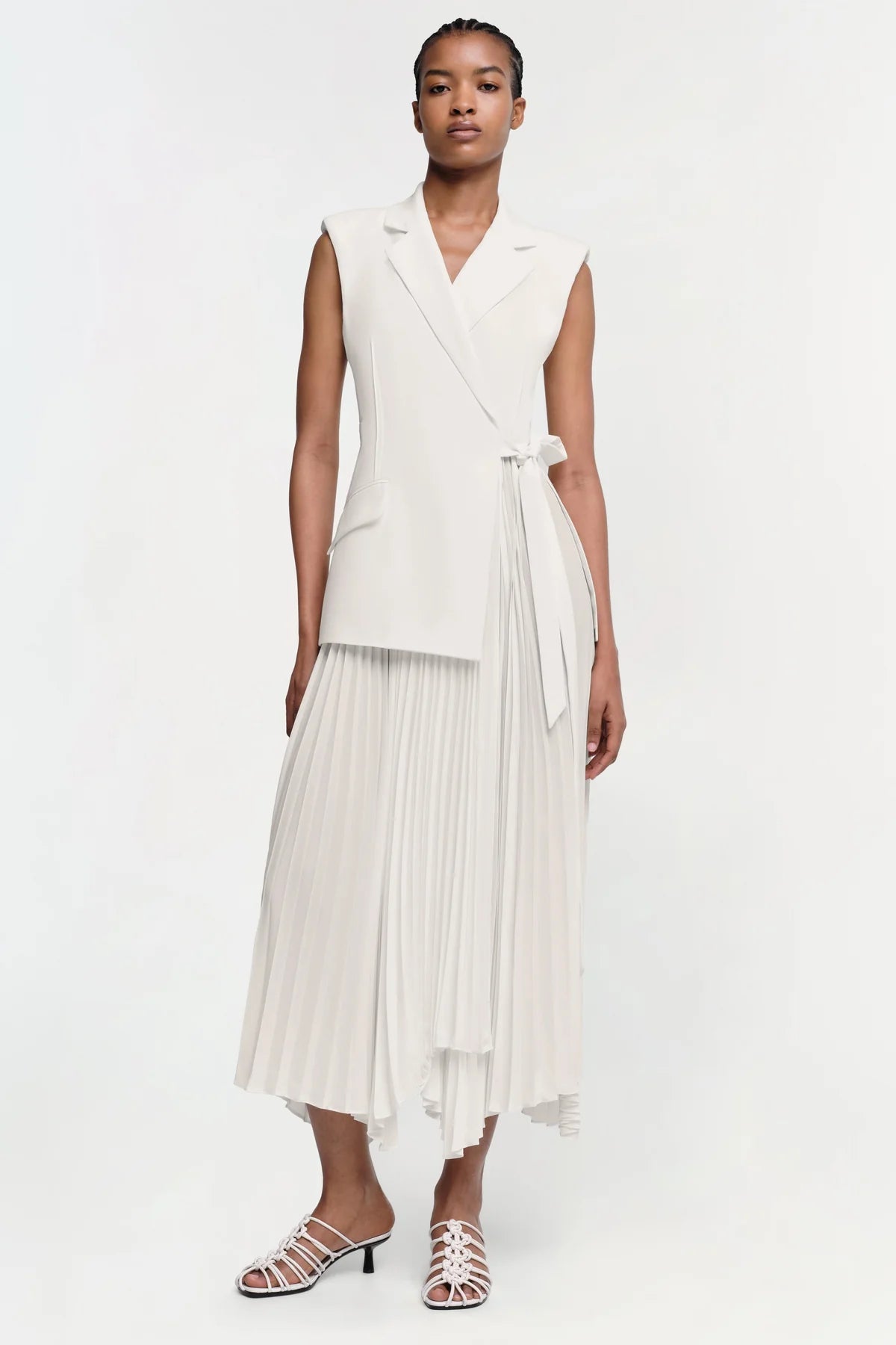 Jon Sim Helena Combo Blazer Pleated Midi Dress