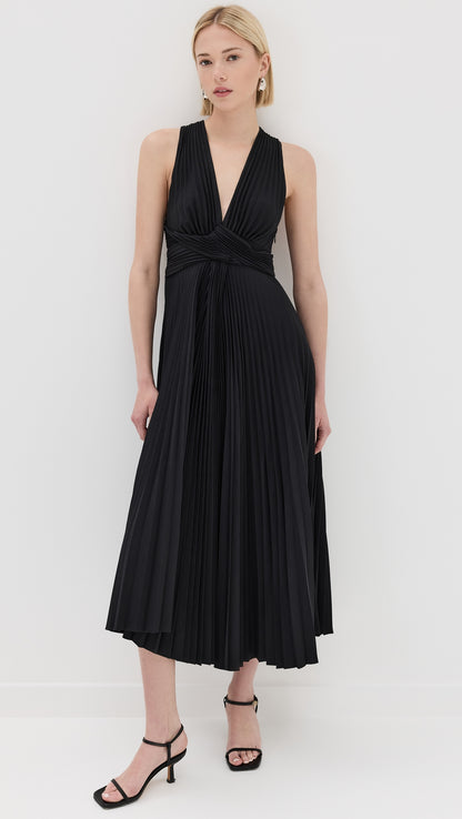 ALC Everly Pleated V Neck Midi Dress