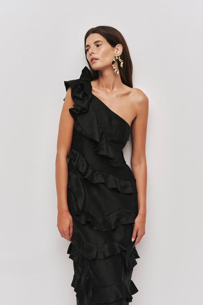 AJ Arley Ruffle Trim Fitted Dress