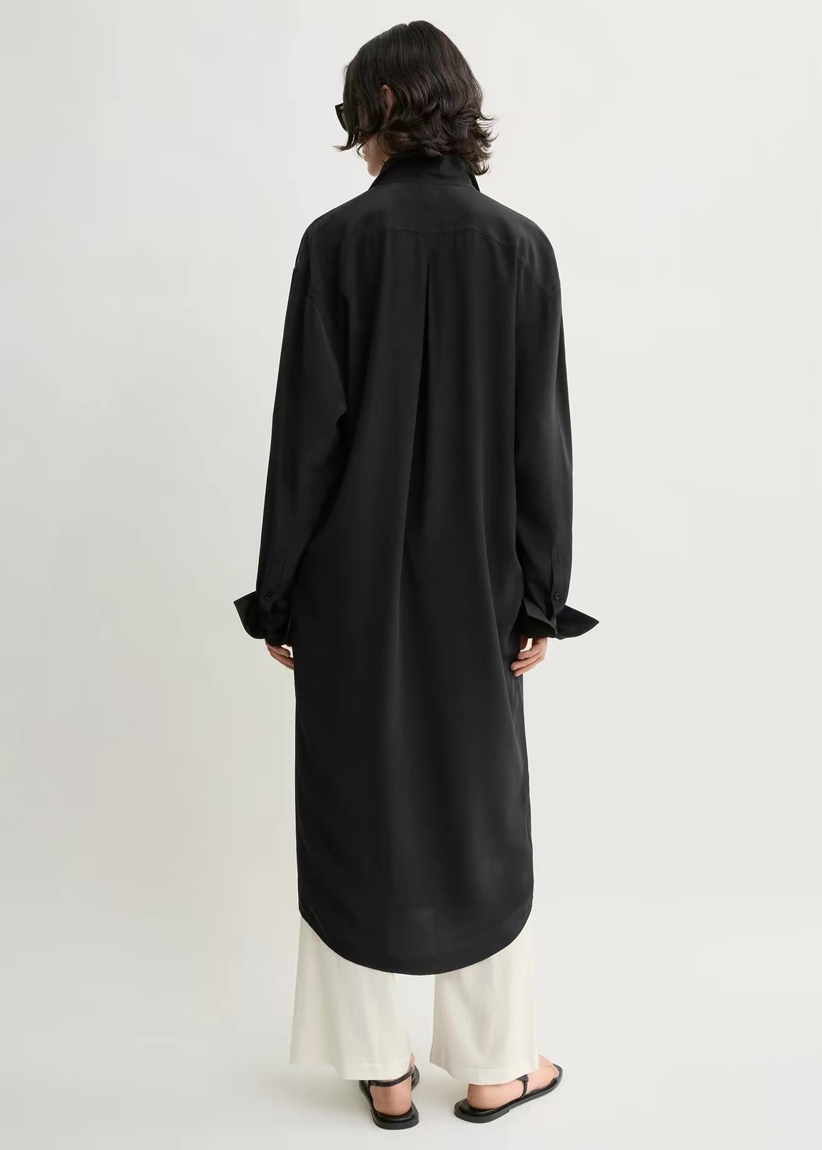 TOT Silk Shirtdress Midi Dress / Long Shirt in Black & Brown