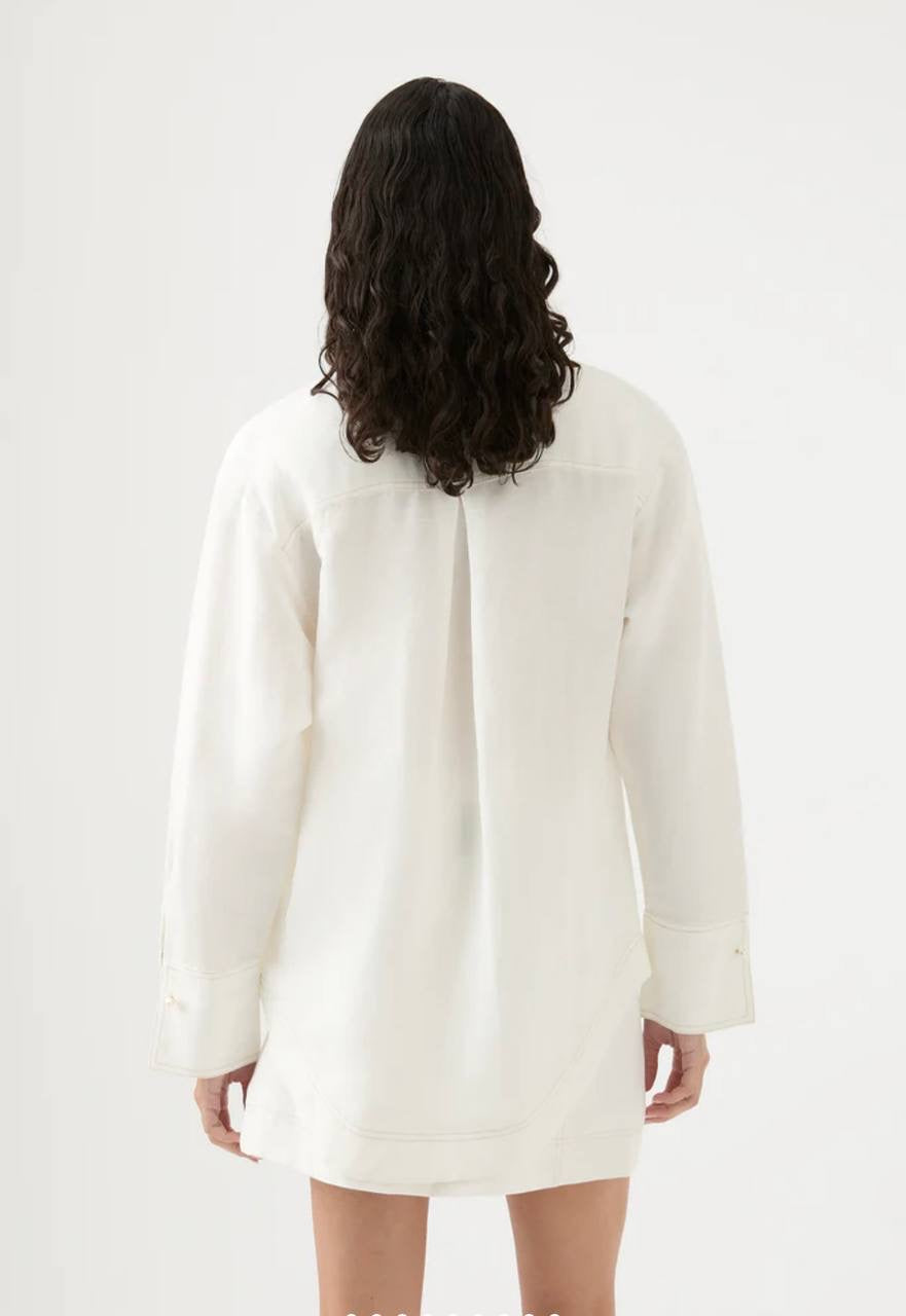 AJ Satori Pearl Pin Shirt | Long Sleeve Linen-blend Top