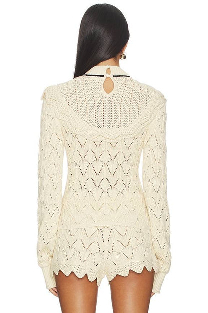 FLL Lelia Yoke Long Sleeve Top | Shorts | Cream Cotton Knit Set