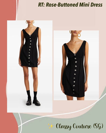 RT Rose-Buttoned V-neck Mini Dress
