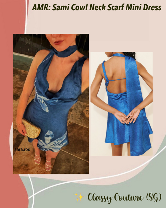 AMR Sami Cowl Neck Scarf Mini Dress in Blue Floral