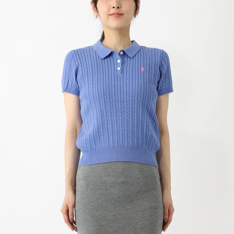 4 Colors! RL Cropped Mini Cable Knit Polo Shirt