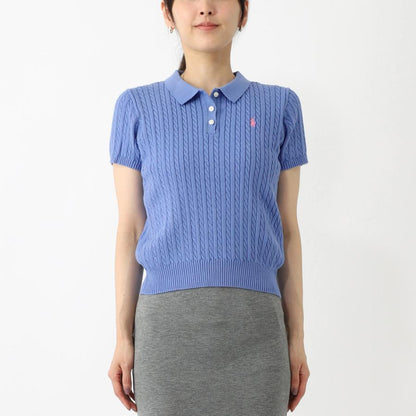 4 Colors! RL Cropped Mini Cable Knit Polo Shirt