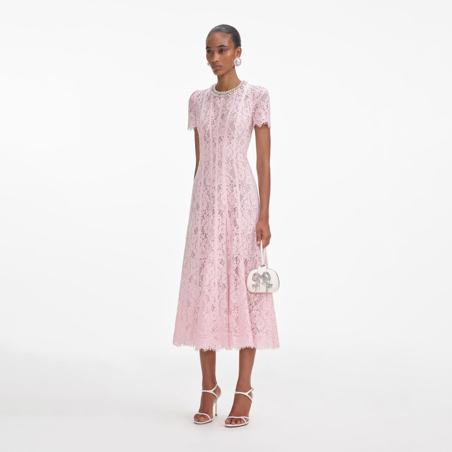 5 Colors! SP Cord Lace Embellished Short Sleeved Midi Dress in Yellow | White | Blue | Pink | Navy (with detachable nude inner slip)