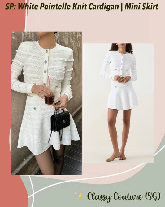 SP White Pointelle Knit Cardigan | Mini Skirt | Set