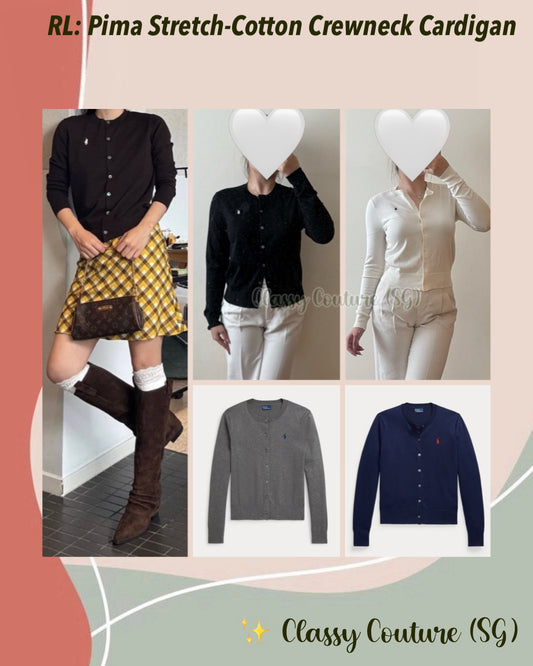 5 Colors! RL Pima Stretch-Cotton Long Sleeve Crewneck Cardigan