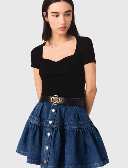 MJ Moka Rib Knit Sweetheart Shirt Top